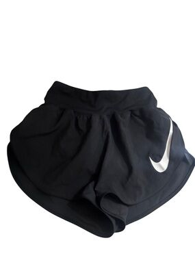 Nike Women's Black Athletic Shorts with White Swoosh